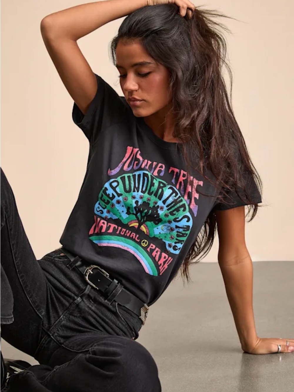 Lulus - Joshua Tree Under the Stars Grey Vintage Graphic Tee - Size M - Like New
